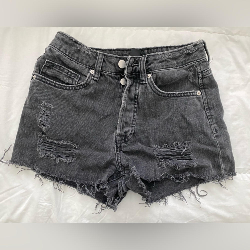 H&M black distressed ripped high waist shorts